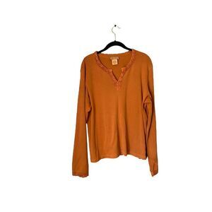 The territory ahead 100% cotton longsleeve crochet trim top rust colored size XL